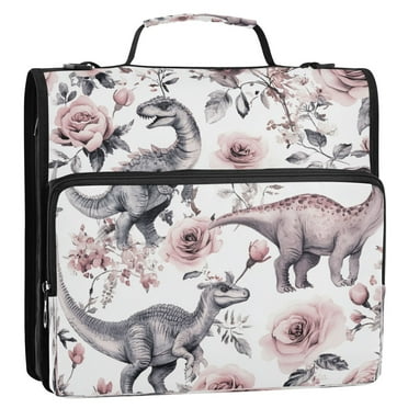 WOBOGO Dinosaur Rose Chart Ring Binder Bag 1.5in Folder Organizer with Shoulder Strap for 13Inch Laptop and 500 Sheets of Paper