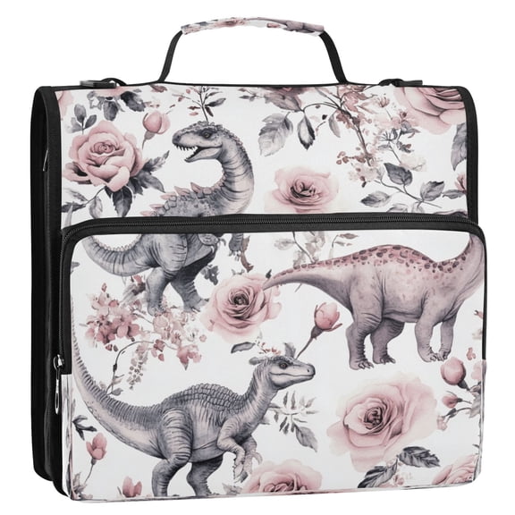 WOBOGO Dinosaur Rose Chart Ring Binder Bag 1.5in Folder Organizer with Shoulder Strap for 13Inch Laptop and 500 Sheets of Paper