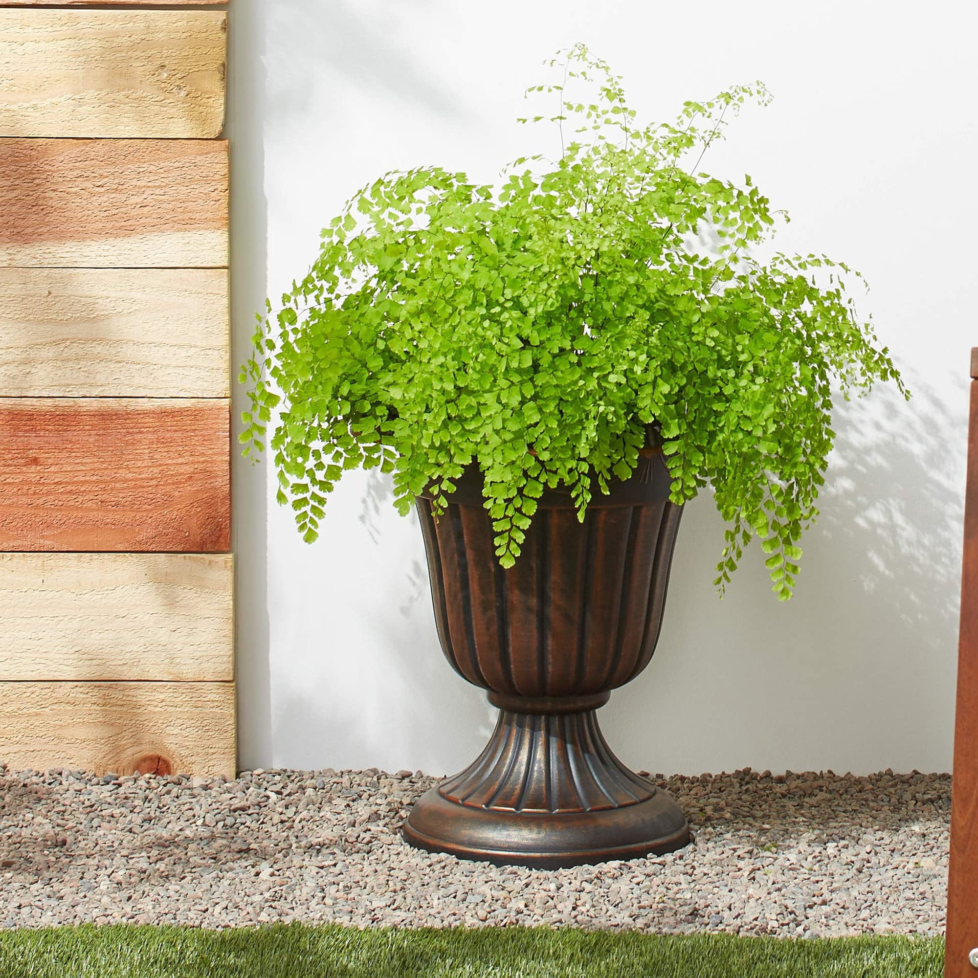 Classic Traditional Plastic Urn Planter Indoor Outdoor Garden Decor Flower Pot Vase 10x12 Black