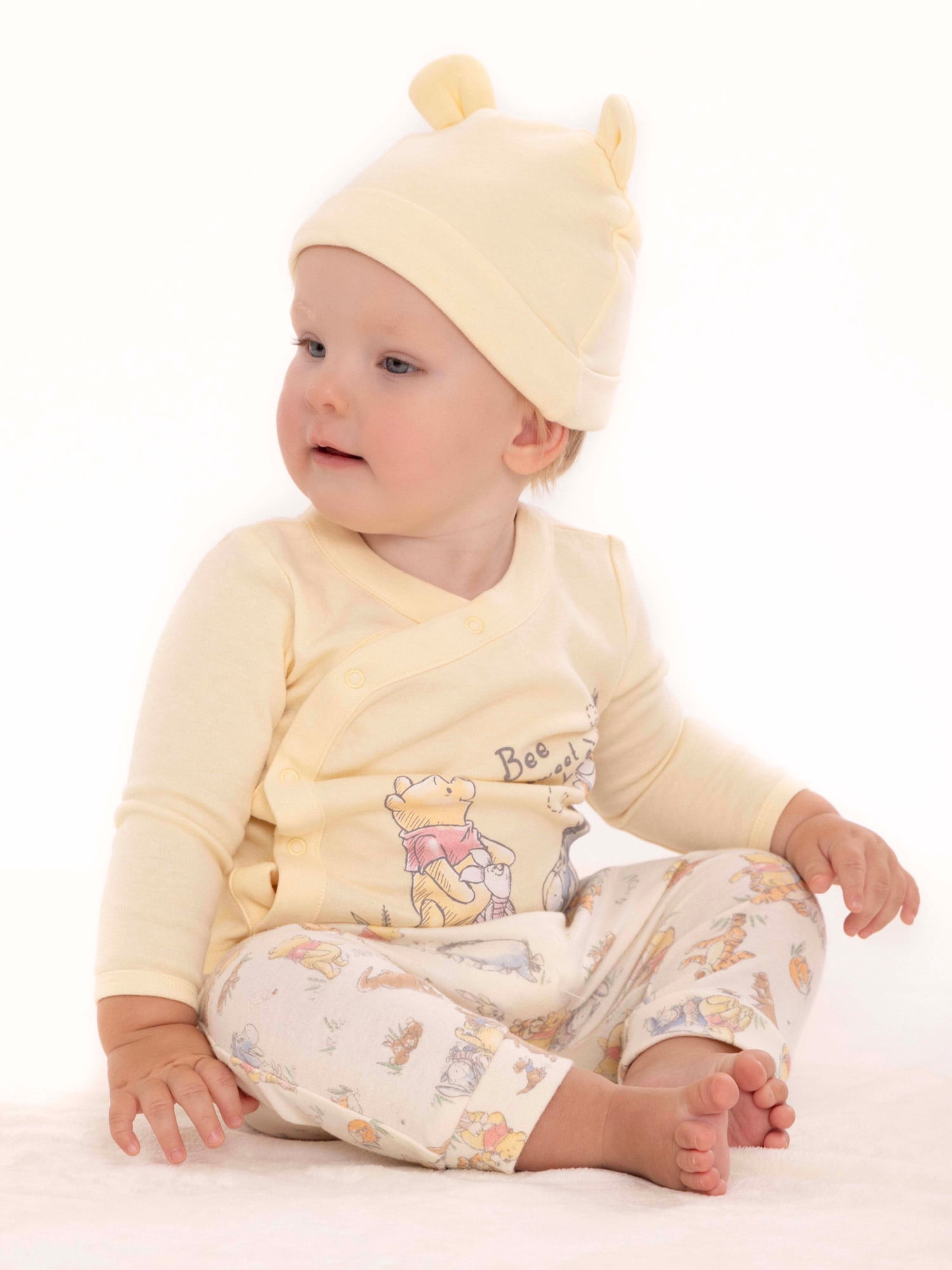 Disney Baby Wishes + Dreams Winnie the Pooh Infant Baby Take Me Home Hat, Long-Sleeve Tee, and Pants Outfit Set, 3-Piece Sizes Preemie-6 Months