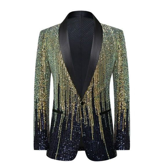 Mens Lightweight Blazer Qiggri Men's Sequin Performance Ceremonial Dress Party Suit Single Breasted Suit Jacket