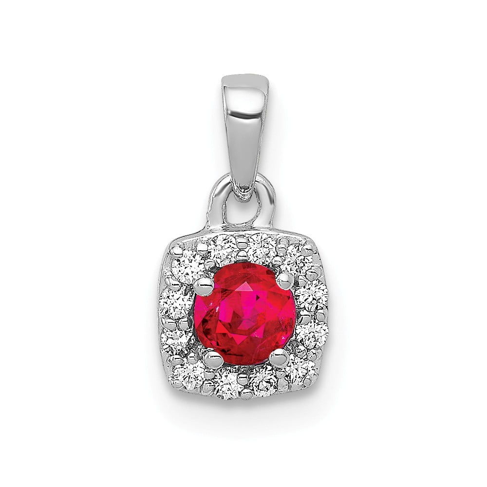 JewelryWeb - 14k White Gold Diamond and Ruby Pendant Necklace Jewelry