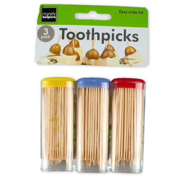 3 Pack Toothpicks Easy Slid Lid Travel Size