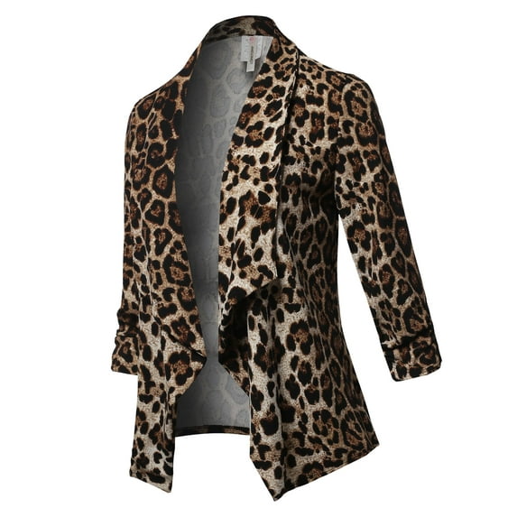 FashionOutfit Women's Stretch 3/4 Gathered Sleeve Open Blazer Jacket