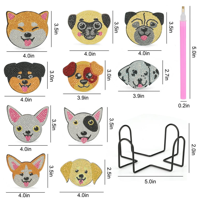 6/8/10Pcs Diamond Painting Coasters with Holder Valentine's Animal