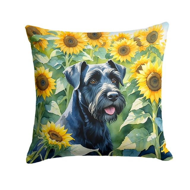 Grand Coussin Décoratif Schnauzer dans des Tournesols
