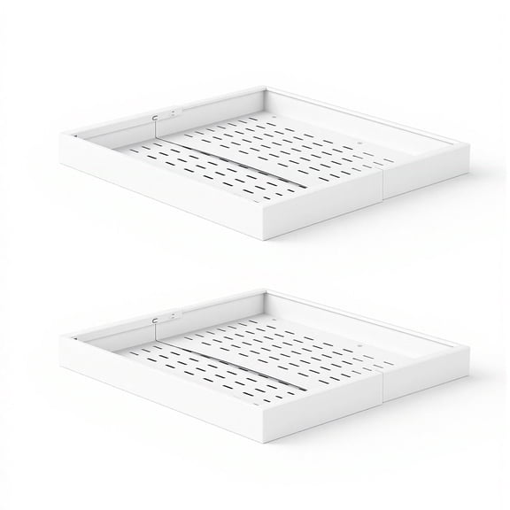 KFFKFF Pull-Out Cabinet Organizer, 2-Pack Adjustable Width (12.2"-18.9"), 20.47" Deep Sliding Drawers for Kitchen or Pantry Cabinets, Includes Nano Adhesive Strips, White