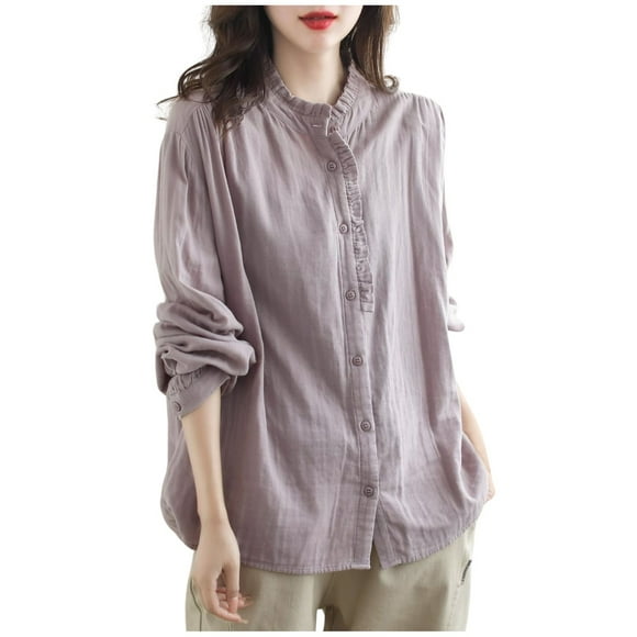 WEAIXIMIUNG Oversized Tshirts for Women Graphic Country Women Fashion Casual Spring and Summer and Linen Long Sleeve Patchwork Clothes with Wooden Ear Edge Shirt Top Cardigan