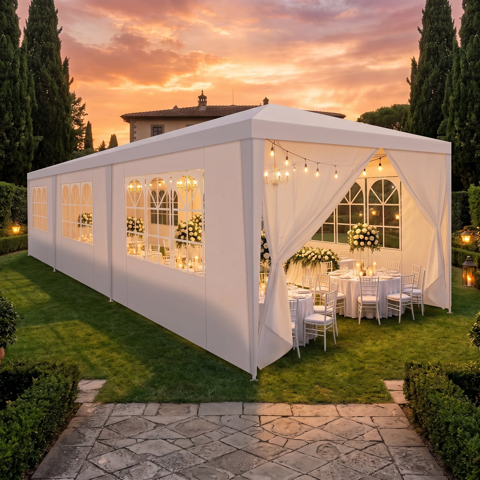 Hoteel 10x30 Party Tent Canopy with 8 Removable Sidewalls, Outdoor Canopy Tents for Parties Wedding, High Stability, Instant Sun Protection Shelter
