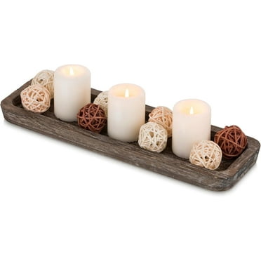 AIGIA Wooden Decorative Tray Candle Holder Home Decor Rustic Centerpieces Trays for Coffee Table Dining Room Kitchen