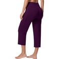 thumbnail image 4 of Athletic Capri Pants for Women Petite High Waisted Non-Slip Crossover Cargo Yoga Pull On Pants Straight Leg Workout Crop Trousers with Pockets Purple L, 4 of 6