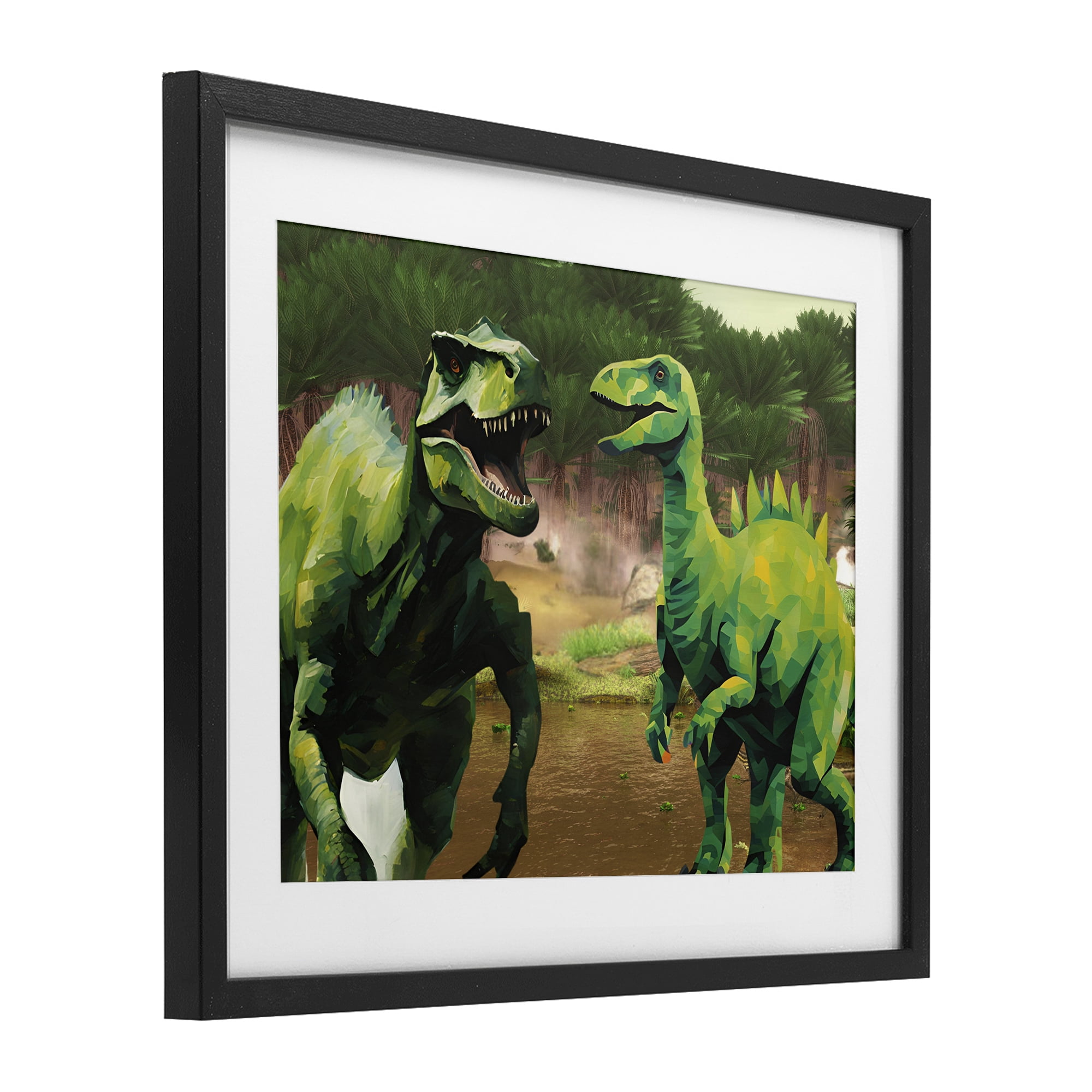 Stupell Industries Green Jungle Dinosaurs Black Framed Print Under Glass, design by Jesse Keith