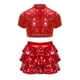 thumbnail image 3 of Traje de actuación de danza de ballet de jazz para niñas y porristas con top corto de lentejuelas y pantalones cortos con falda y volantes escalonados, 3 of 5