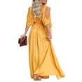 thumbnail image 4 of Women‘s Summer Split Maxi Dress Off Shoulder Deep V Neck Solid Color Mid Sleeve Loose Evening Party Dress, 4 of 6
