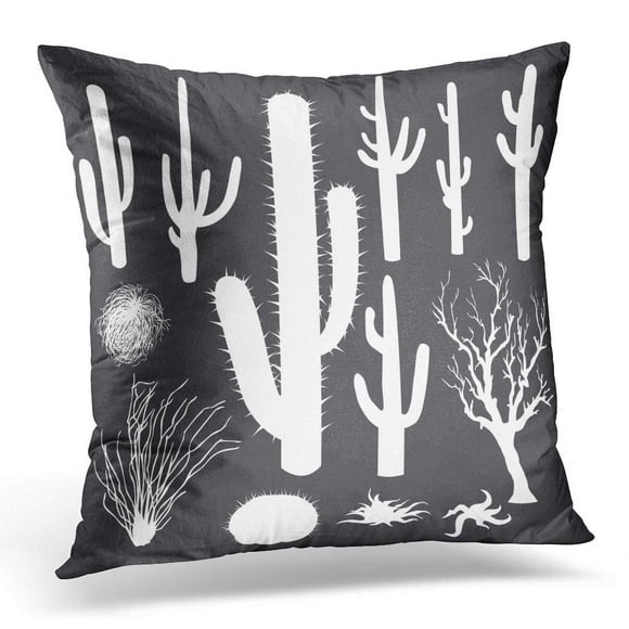 BOSDECO Western Cactus White Silhouettes Cacti Other Desert Plants Tumbleweed Saguaro Pillowcase Pillow Cover Cushion Case 16x16 inch