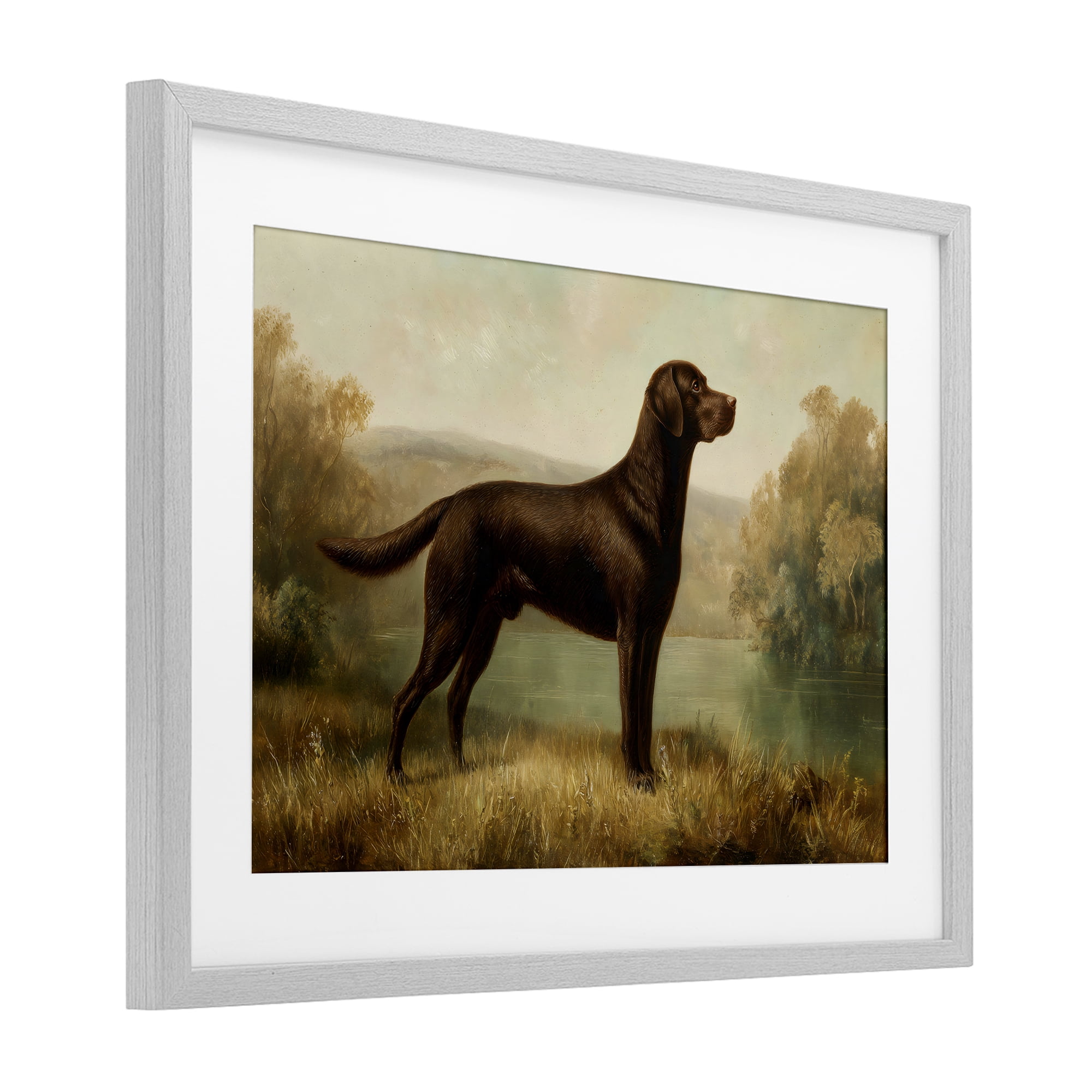 Stupell Industries Chocolate Brown Labrador Gray Framed Print Under Glass, design by Petal Prints Design