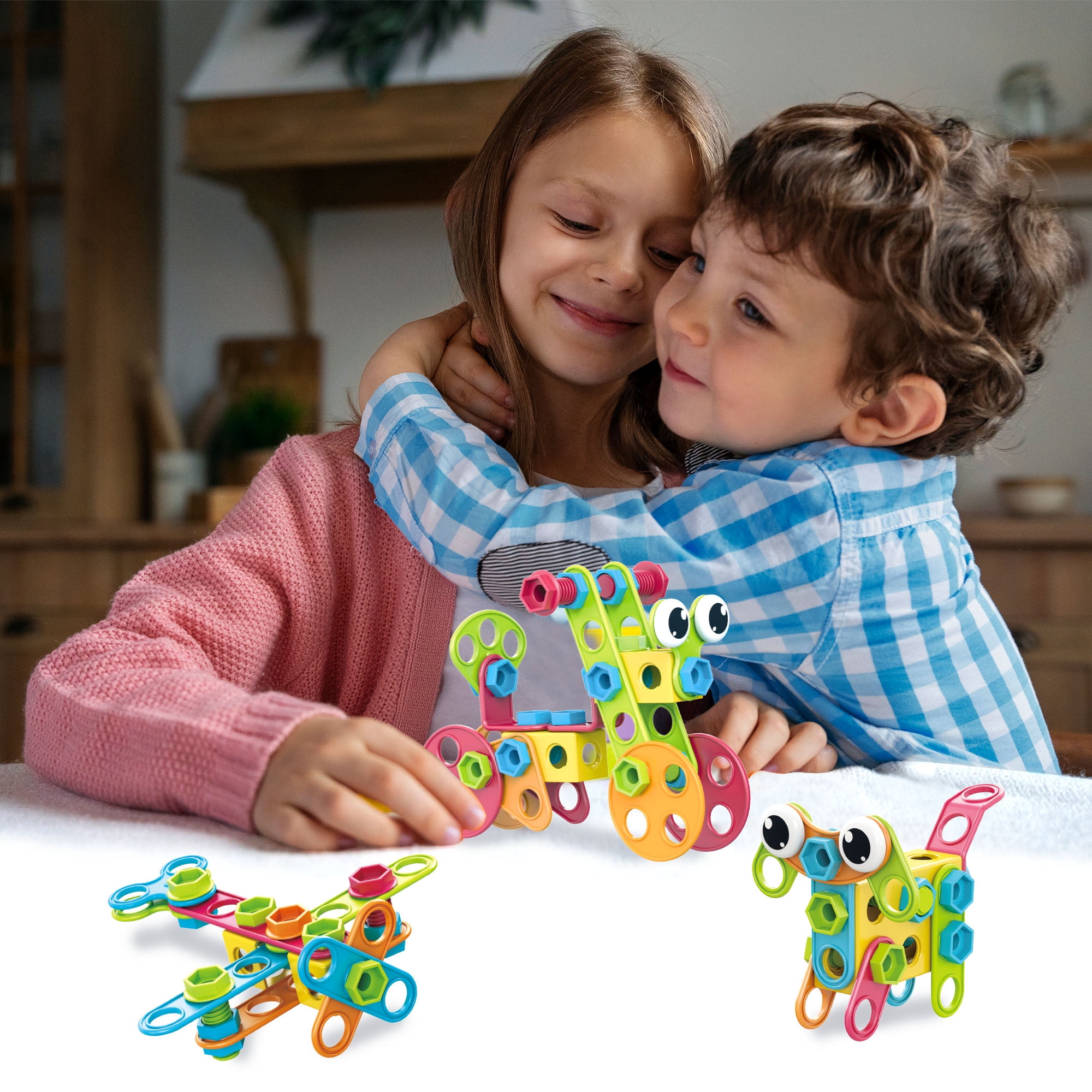 PicassoTiles 115PCS Building Blocks Set, STEM Educational Construction & Engineering Toy Kit with IdeaBook, Clickable Ratchet, Sensory Play for Kids 3+