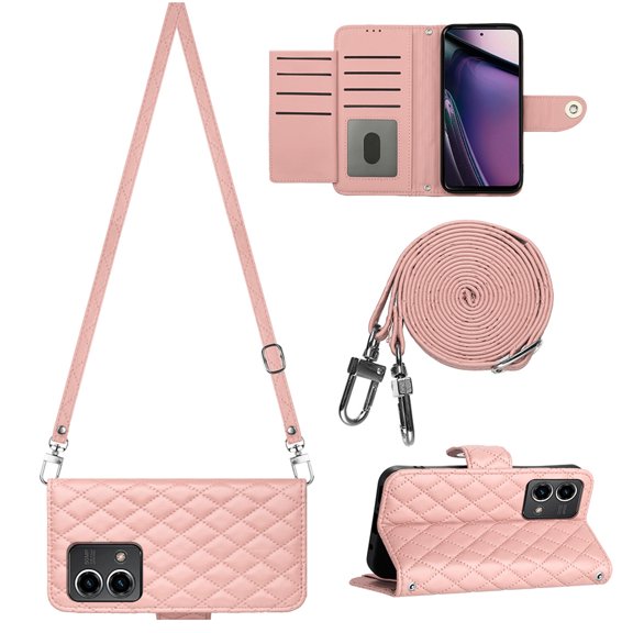 for Motorola Moto G Stylus 5G 2023 Wallet Case, Elegant Card Holder Cash Slot PU Leather Kickstand Shoulder Strap Shockproof Protective Flip Women Girls Case Cover for Moto G Stylus 5G 2023, Coralpink