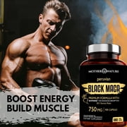 Black Maca Capsules 750mg, Organic Maca Root Supplement for Energy & Stamina, 180 Count