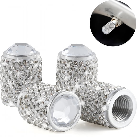 LADYGYM Tire Valve Caps,4 Pcs Bling Tire Valve Caps,Crystal Tire Caps Shinny Rhinestone for Women,Universal Car Dustproof Tire Valve Caps for Cars,Trucks,Suv and Motorcycles (White)
