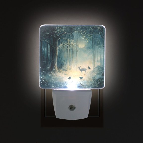 Yayeee LED Plug in Night Light for The Home with Auto Dusk to Dawn Light Sensors, 2 Pack, Night Forest Scene