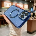 thumbnail image 5 of Compatible with iPhone 12 Pro Max Magnetic Glitter Case, Luxury Plating Cute Bling Clear Phone Case, Compatible with MagSafe for Women Girls with Camera Protector Back Cover - Blue, 5 of 10