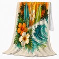 thumbnail image 2 of Ocean Wave with Surfboards and Hibiscus, Bold Tropical Style for Surf Lovers, Orange Sunset Palm Scene and Father's Day Gift, Soft Flannel Blanket for Sofa and Game Room, Coastal Home Decor, 2 of 9