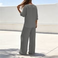 thumbnail image 6 of Zeijnsda Womens 2 Pieces Sets Thin Relaxed Solid Color Lounge Sets V-Neck Long Sleeve Tops and Straight-leg Pockets Trousers Daily Leisure Sets, 6 of 6