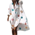 thumbnail image 1 of Pompotops Mode Femmes V-Cou Manches Longues Imprimé Chemise Irrégulière Longue Robe en Vente, 1 of 5