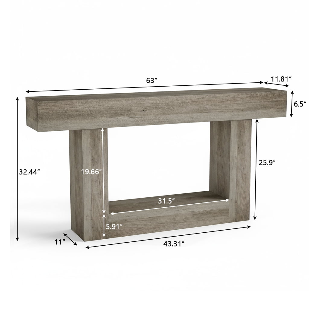 Demi Bonn 63" Wood Console Table, Farmhouse 2-Tier Sofa Table Entryway Table, Foyer Display Table, Gray