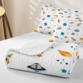 thumbnail image 4 of Manfei Kawaii Cartoon Rockets Quilt Full,Celestial Planets Full Bedspread Sets,White Blue,Polkadot Reversible,3pcs,1 Coverlet and 2 Pillowcases, 4 of 7