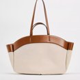 thumbnail image 5 of Bolso de mano de PU con empalme de lona de estilo británico, bolso de hombro de diseñador de lujo para mujer, nuevo bolso cruzado de gran capacidad con bolsillo interior, 5 of 5