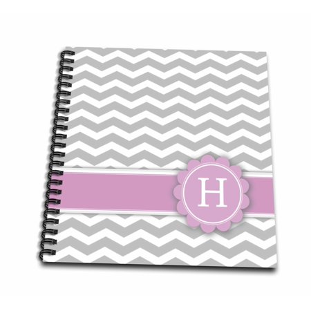 3dRose Letter H monogrammed on grey and white chevron with pink - gray zigzags - personal initial zig zags - Drawing Book, 8 by 8-inch