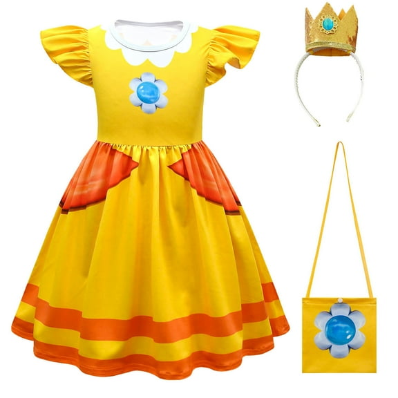 Princess Peach Costume Dress for Girls Super Brothers Cosplay Halloween Outfit