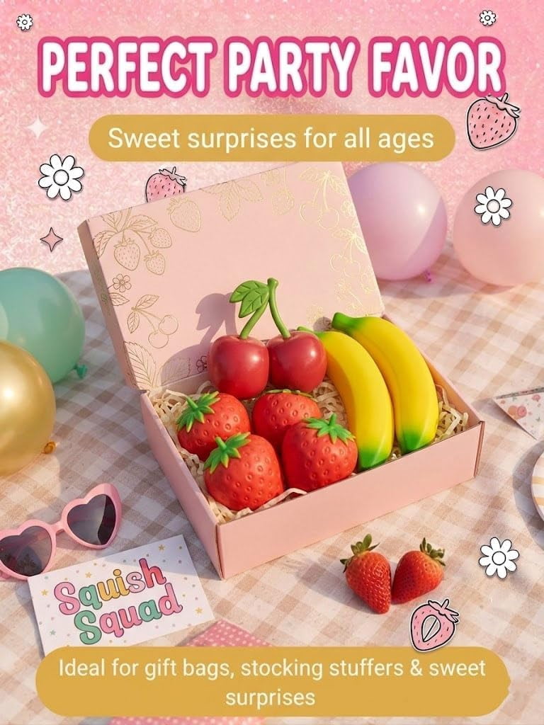 Jumbo Squishy Squeeze, Giant Strawberry Squishy, Realistic Cherry Banana Strawberry for Anxiety Relief Slow Rising, Sensory Fidget (Cherry)