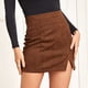 thumbnail image 4 of Minifalda de mujer de cintura alta de ante sintético estampado lateral dividido bodycon corto una línea marrón M, 4 of 6