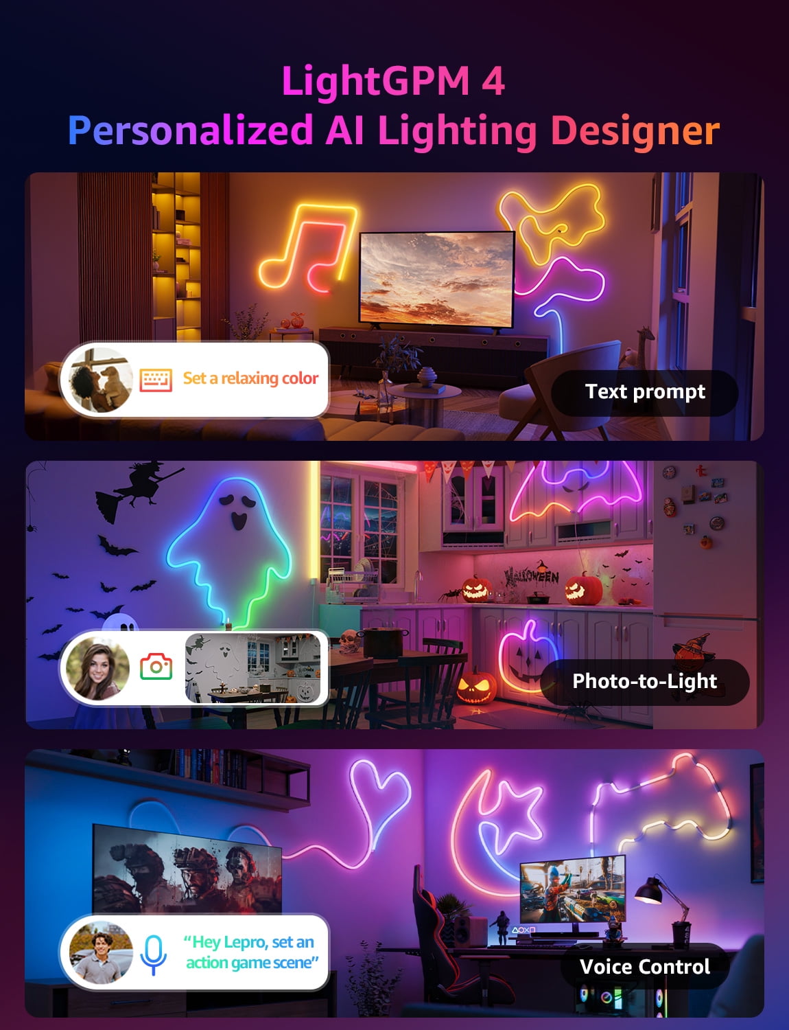 Lepro N1 AI Smart RGB Rope Lights for Christmas, Personalized AI Lighting Designer, LightBeats Music Sync, Color Segment DIY, Voice Control Via App, 19.68ft Wi-Fi & Bluetooth LED Strip Lights
