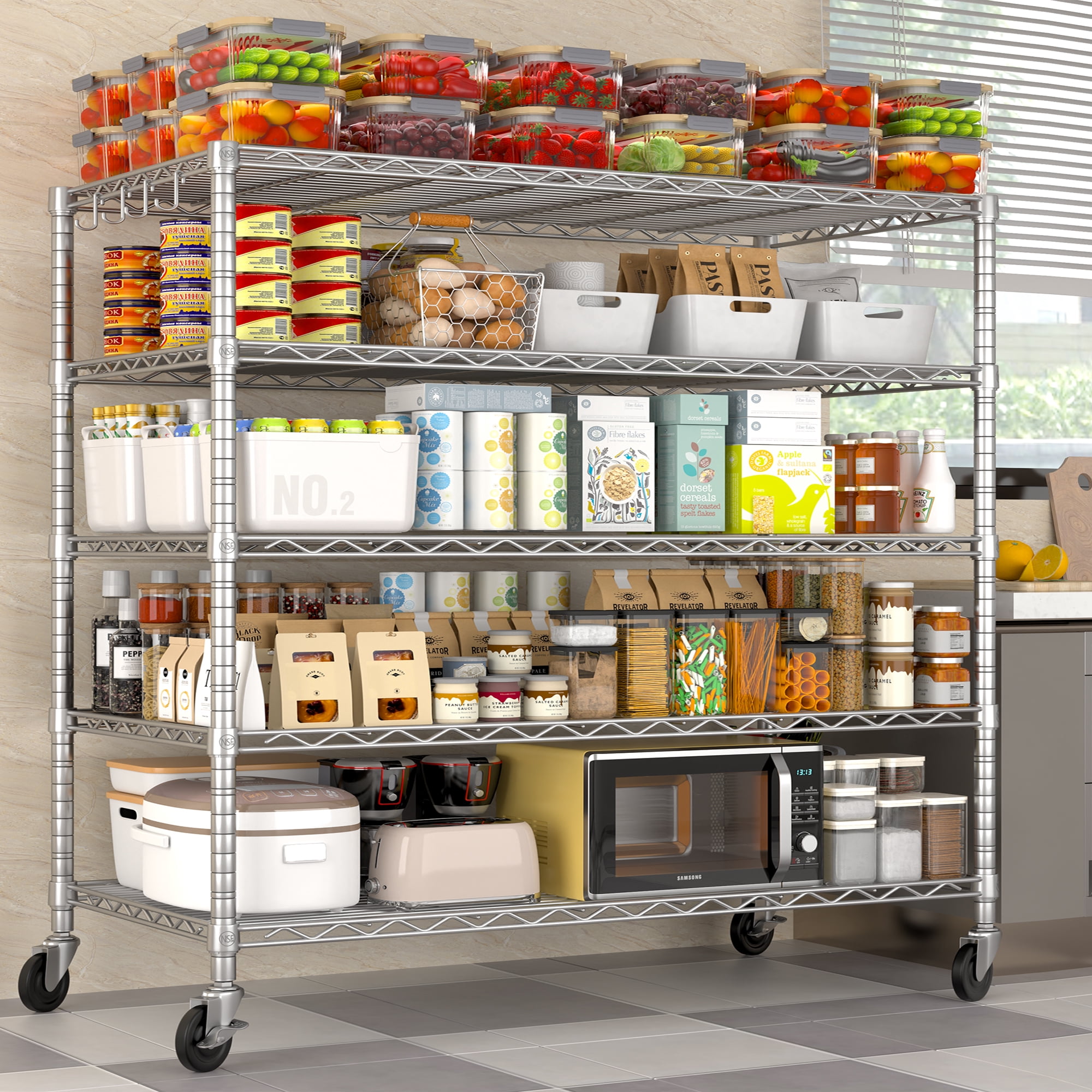 TrumanPick 76"H x 48"W x 24"D Wire Shelf, 5-Tier Adjustable Storage Shelves, Heavy Duty Garage Shelving, Metal Shelving Unit for Kitchen Pantry&Laundry, Chrome