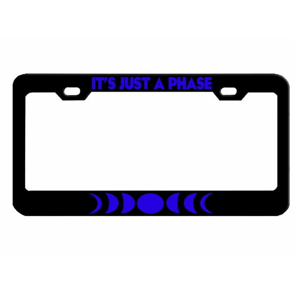 It's Just a Phase Moon Phase Style Metal License Plate Frame Personalized/Car Accessories Car Tag Holder Cover (Black/Lime Blue)