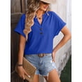 thumbnail image 6 of Summer New Style V-neck Button Solid Color Polka Dot Loose Short-sleeved T-shirt For Women, 6 of 7