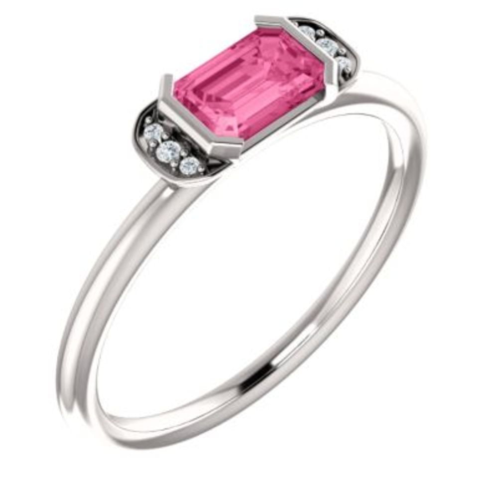 14K White Pink Tourmaline & .025 CTW Diamond Stackable Ring by Bonyak Jewelry
