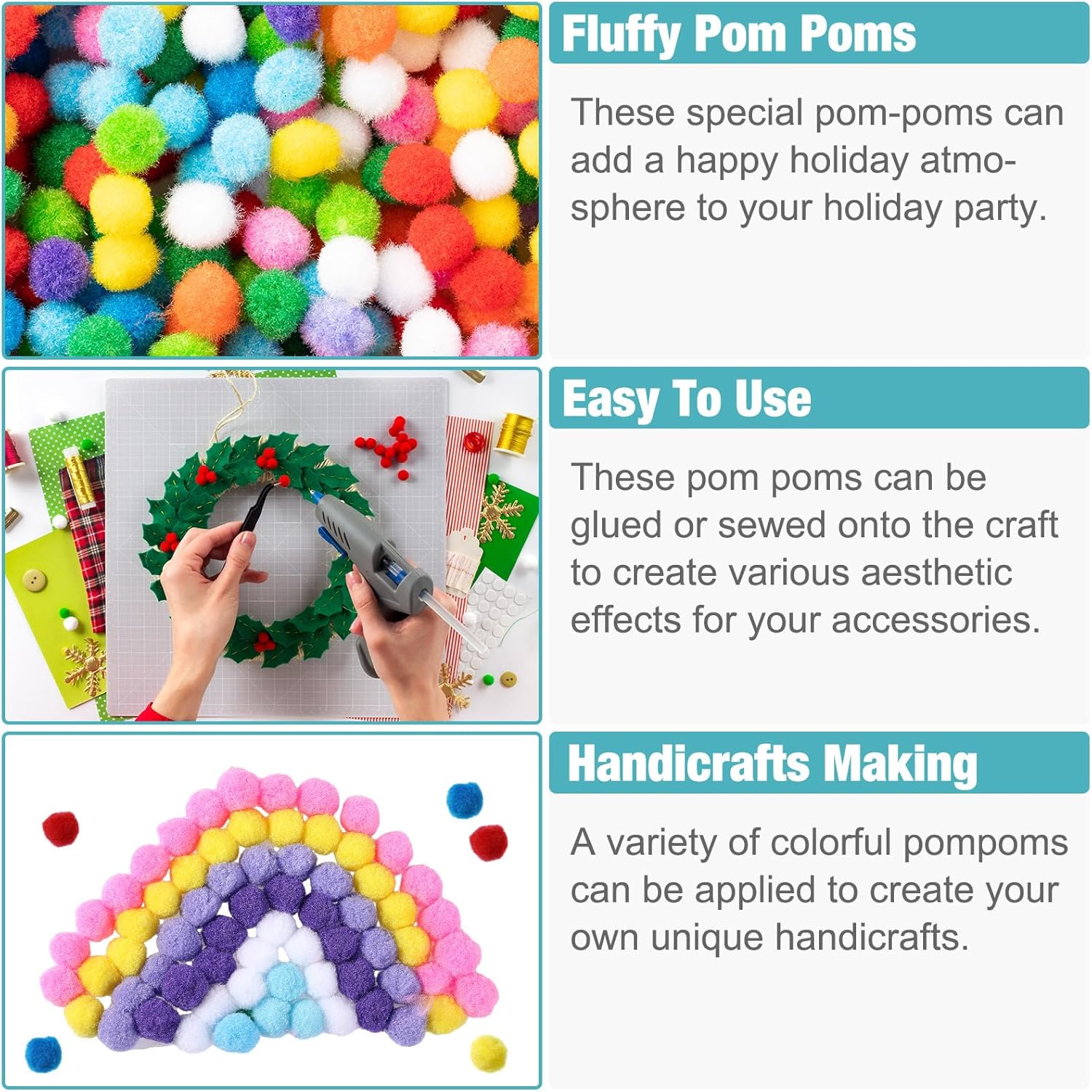 10000 Pcs Multicolor Pom Poms for Crafts 1 cm Fuzzy Craft Balls for Family Classroom DIY Creative Christmas Decorations
