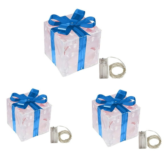 GiLiling 3PC Christmas Glowing Decoration Gift Box Ornament with Bow Christma Lighting Box Outdoor Light Lighting Christmas BoxGift Decorations Backyard for Home Yard Holiday