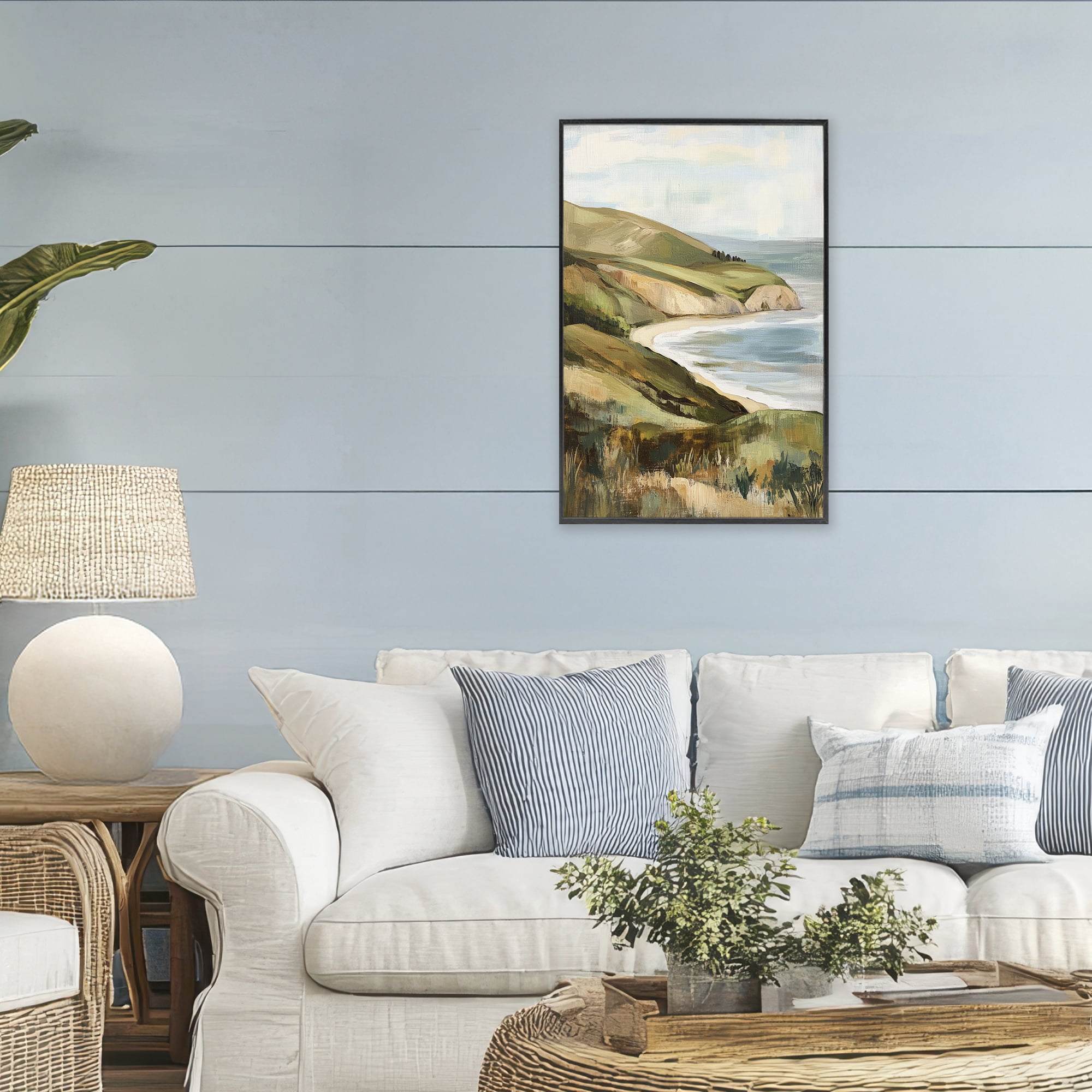 Stupell Industries Painted Cliffside Coastal Morning Light Black Framed Giclee Art, design by Petal Prints Design