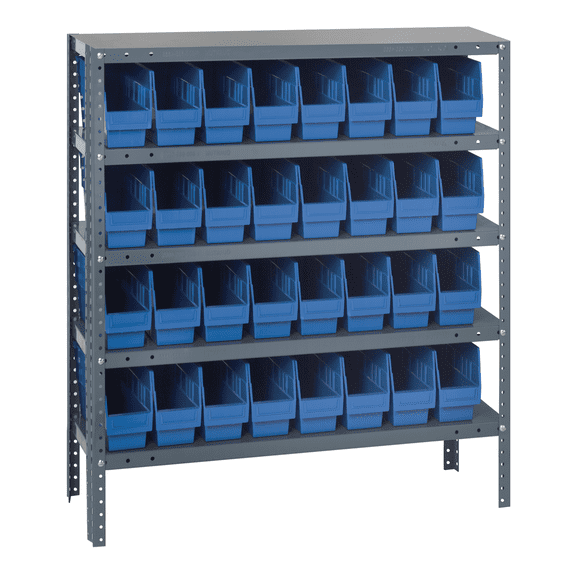 bin shelving,solid,36x12,32 bins,blue quantum storage systems 1239-201bl