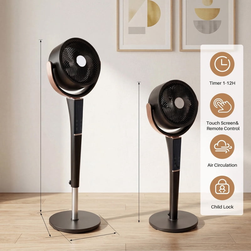 Simenmax Quiet Pedestal Fan, Motor Air Circulator with LED Light, 15 Speeds & 5 Modes, Standing Fan with Remote for Bedroom/Office,Black