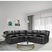 Reclining Sectional Sofa Power Motion Sofa Living Room Sofa Corner with Cup Holder Black Leather