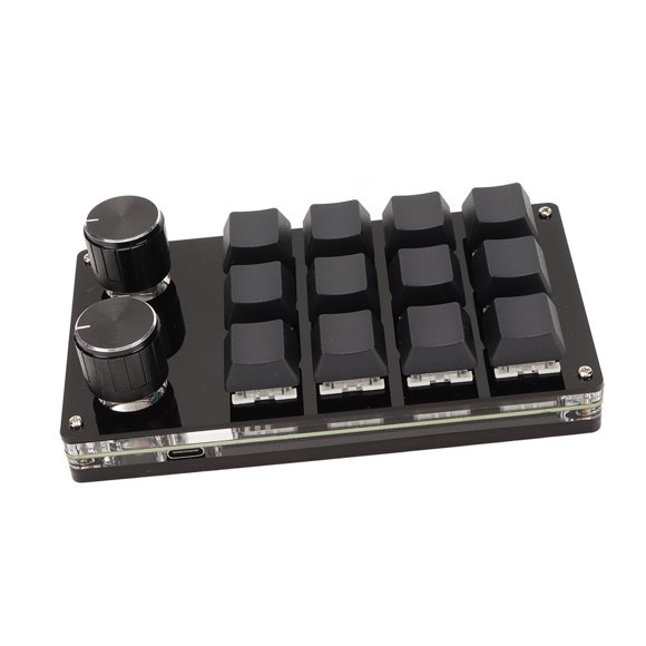 Mini Keypad, Gaming Keypad 12 Keys 2 Knobs Plug and Play Blue Switch for Media