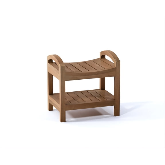 18" Madrid Luxury Solid Teak Wood Shower Bench with Shelf