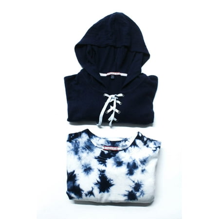 

PJ Salvage Womens Tie Dyed Hooded Pajama Shirts Blue White Size Small Lot 2